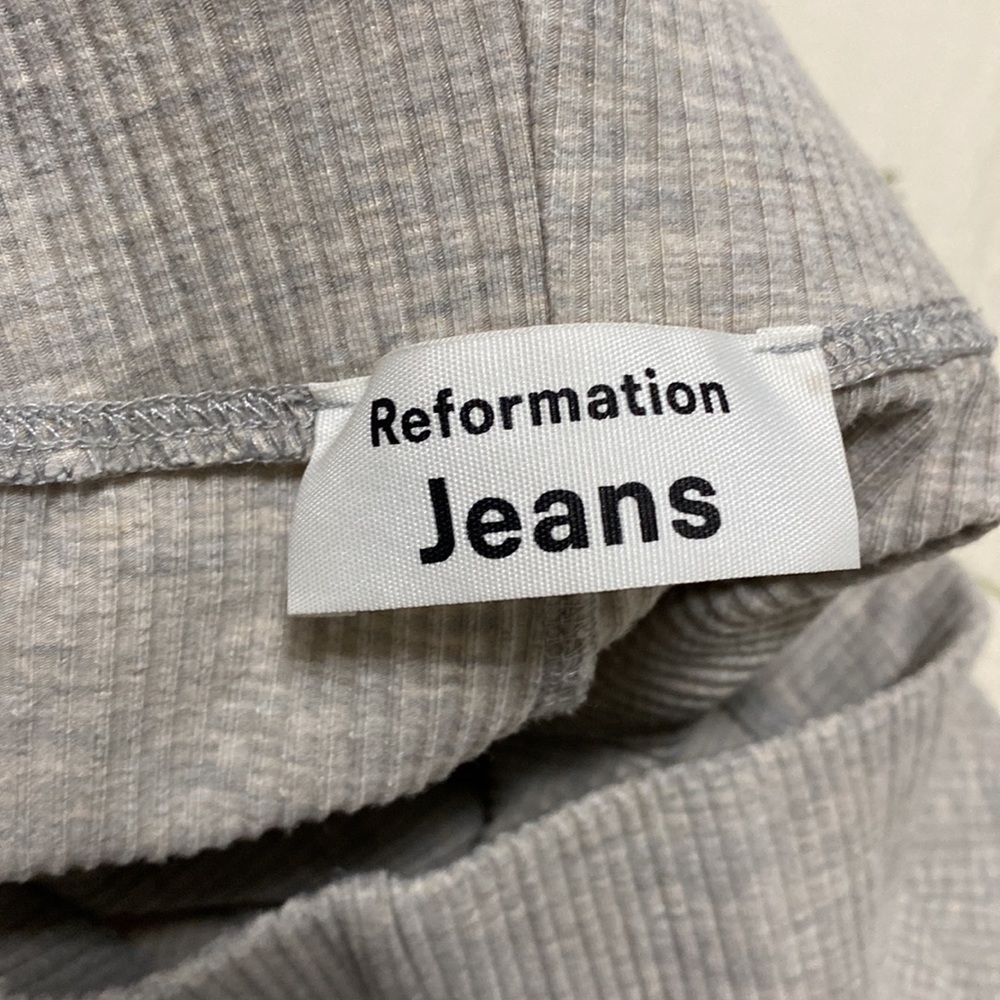 Reformation The Stone Pant Ribbed High Rise Crop Straight Leg Pull On oatmeal - Picture 6 of 11